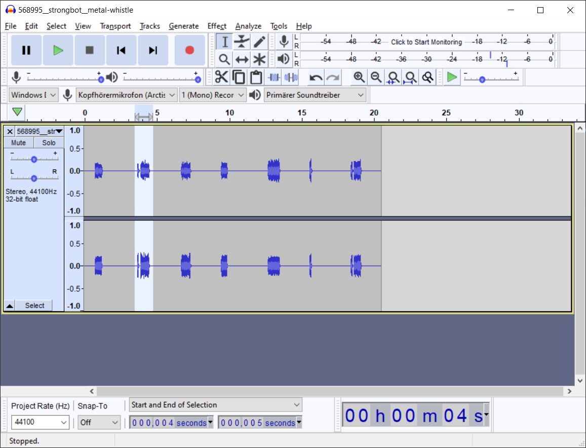 archivo de sonido sin preparar en Audacity